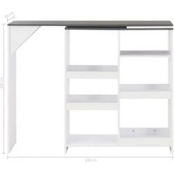 ASUPERMALL Table De Bar Avec Tablette Amovible Blanc 138 X 40 X 120 Cm -Table haute et bar Soldes 19907435 3