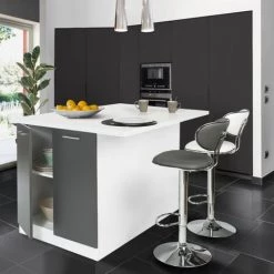 IDMARKET Ilot Central IVO 120 Cm Blanc Et Gris Avec Plan De Travail - Gris -Table haute et bar Soldes 19935806 4