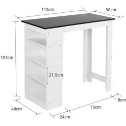 OOBEST Table De Bar Avec Rangement Table Bistro Haut Avec 4 Étagères Panneaux De Particules 110 X 50 X 103 Cm Blanc + Noir -Table haute et bar Soldes 19976402 2