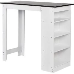 OOBEST Table De Bar Avec Rangement Table Bistro Haut Avec 4 Étagères Panneaux De Particules 110 X 50 X 103 Cm Blanc + Noir -Table haute et bar Soldes 19976402 3