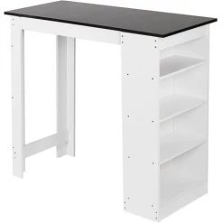 OOBEST Table De Bar Avec Rangement Table Bistro Haut Avec 4 Étagères Panneaux De Particules 110 X 50 X 103 Cm Blanc + Noir -Table haute et bar Soldes 19976402 4