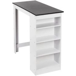 OOBEST Table De Bar Avec Rangement Table Bistro Haut Avec 4 Étagères Panneaux De Particules 110 X 50 X 103 Cm Blanc + Noir -Table haute et bar Soldes 19976402 5