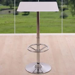 HHG Table De Bar / Table Haute Chicago, Avec Repose-pied, 63x63x110cm, Blanc -Table haute et bar Soldes 20470893 2