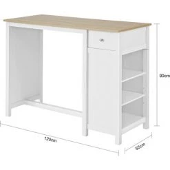 Table Haute De Bar Table De Cuisine Mange-Debout– Blanc Lxlxh 120x55x90cm,SoBuy FWT64-WN -Table haute et bar Soldes 20801398 3