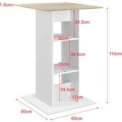 Table De Bar Visby 3 Étagères 70 X 70 X 110 Cm Blanc Effet Chêne [en.casa] -Table haute et bar Soldes 20890112 3