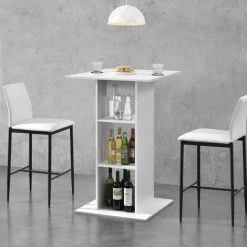 Table De Bar Visby 3 Étagères 70 X 70 X 110 Cm Blanc [en.casa]
