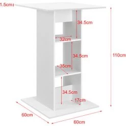 Table De Bar Visby 3 Étagères 70 X 70 X 110 Cm Blanc [en.casa] -Table haute et bar Soldes 20890117 3
