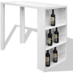 ASUPERMALL Table De Bar MDF Avec Casier A Bouteilles Blanc Haut Brillance -Table haute et bar Soldes 21369655 3