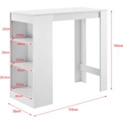 Table De Bar Kouvola 110 X 50 X 103 Cm Blanc [en.casa] -Table haute et bar Soldes 21612975 4