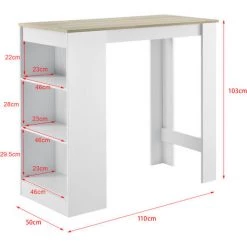 Table De Bar Kouvola 110 X 50 X 103 Cm Blanc Effet Chêne [en.casa] -Table haute et bar Soldes 21612989 4