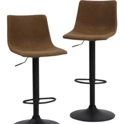 MADE IN MEUBLES Chaise De Bar Réglable Avec Pied Central (lot De 2) - Marron