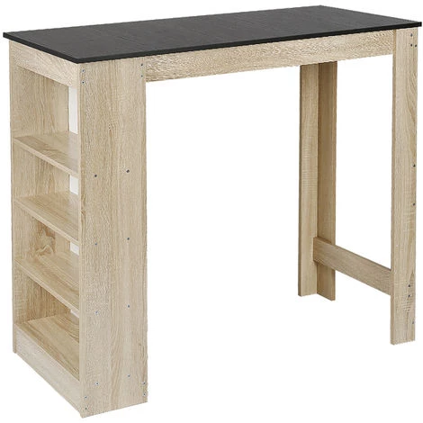 BATHRINS Table Haute Table De Bar Mange-debout Avec 4 étagères De Rangements – Décor Chêne Et Noir 5 BATHRINS Table Haute Table De Bar Mange-debout Avec 4 étagères De Rangements – Décor Chêne Et Noir – Image 3