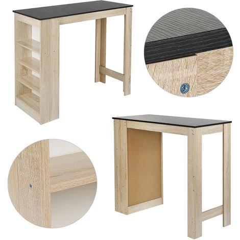 BATHRINS Table Haute Table De Bar Mange-debout Avec 4 étagères De Rangements – Décor Chêne Et Noir 6 BATHRINS Table Haute Table De Bar Mange-debout Avec 4 étagères De Rangements – Décor Chêne Et Noir – Image 4
