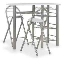 Topdeal Ensemble De Bar Avec étagères 3 Pcs Bois Et Acier Blanc
