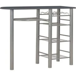Topdeal Ensemble De Bar Avec étagères 3 Pcs Bois Et Acier Noir -Table haute et bar Soldes 23214786 2