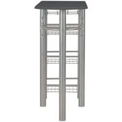 Topdeal Ensemble De Bar Avec étagères 3 Pcs Bois Et Acier Noir -Table haute et bar Soldes 23214786 4
