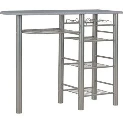 Topdeal Ensemble De Bar Avec étagères 3 Pcs Bois Et Acier Gris -Table haute et bar Soldes 23214793 2