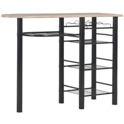 Topdeal Ensemble De Bar Avec étagères 3 Pcs Bois Et Acier -Table haute et bar Soldes 23214798 2