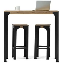 BOX FURNITURE Table Mange Debout Bristol – Style Industriel Vintage 70X110x108h Cm - Noir -Table haute et bar Soldes 23784721 4