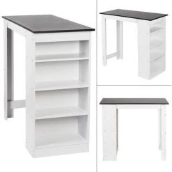 DazHom? Table De Bar Fond Blanc + Plateau Noir 115 * 50 * 103CM -Table haute et bar Soldes 23843782 2
