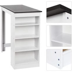 DazHom? Table De Bar Fond Blanc + Plateau Noir 115 * 50 * 103CM -Table haute et bar Soldes 23843782 3