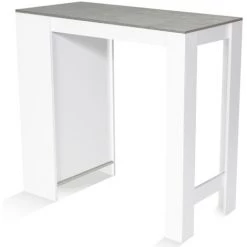 IDMARKET Table De Bar BARTH 2 à 4 Personnes Bois Blanc Plateau Effet Béton -Table haute et bar Soldes 23983907 3