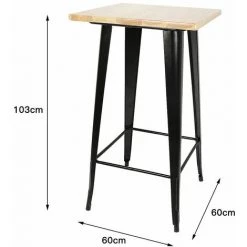 JEOBEST Table Haute Mange Debout Bar Bistrot Noir 103 Cm Pinède Et Acier - Noir - Couleur Du Bois Naturel -Table haute et bar Soldes 24110054 4