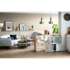 MILIBOO îlot - Table De Bar Modulable Avec Rangement Blanc Mat Et Chêne H91 Cm MAX - Blanc Mat -Table haute et bar Soldes 24168003 5