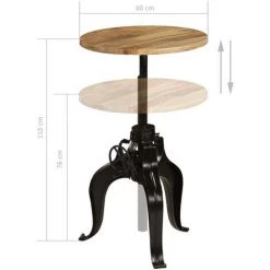 ASUPERMALL Table De Bar Bois De Manguier Massif 60 X (76-110) Cm -Table haute et bar Soldes 24392229 2