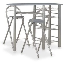 YOUTHUP Ensemble De Bar Avec étagères 3 Pcs Bois Et Acier Gris - Gris