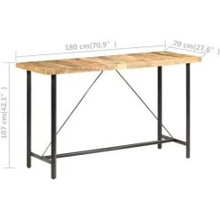 Table De Bar Bois De Manguier Brut 180x70x107 Cm VidaXL - Brun -Table haute et bar Soldes 24880740 3