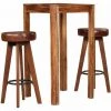 Hommoo Ensemble De Bar 3 Pcs Bois De Sesham Massif Et Cuir Veritable HDV12195
