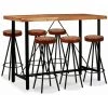 Hommoo Ensemble De Bar 7 Pcs Bois De Sesham Cuir Veritable Et Toile HDV18070 -Table haute et bar Soldes 25080153 1