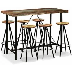 Hommoo Ensemble De Bar 7 Pcs Bois Massif Recycle HDV18081