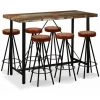 Hommoo Ensemble De Bar 7 Pcs Bois De Recuperation Cuir Veritable Et Toile HDV18082 2 Hommoo Ensemble De Bar 7 Pcs Bois De Recuperation Cuir Veritable Et Toile HDV18082 -Table haute et bar Soldes 25080167 1
