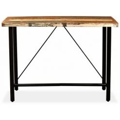 Hommoo Ensemble De Bar 7 Pcs Bois De Recuperation Cuir Veritable Et Toile HDV18082 -Table haute et bar Soldes 25080167 3