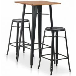 Hommoo Mobilier De Bar 3 Pcs Acier Noir HDV19632