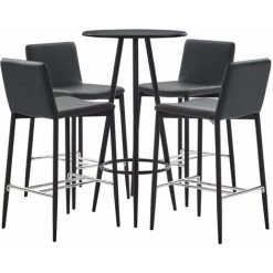 Hommoo Ensemble De Bar 5 Pcs Similicuir Gris HDV21891