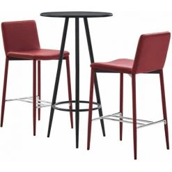 Hommoo Ensemble De Bar 3 Pcs Similicuir Rouge Bordeaux HDV21894