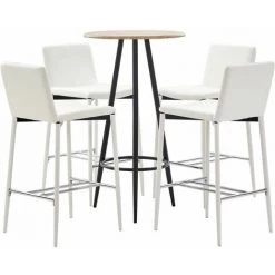 Hommoo Ensemble De Bar 5 Pcs Similicuir Blanc HDV21978