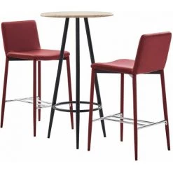 Hommoo Ensemble De Bar 3 Pcs Similicuir Rouge Bordeaux HDV21985