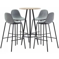 Hommoo Ensemble De Bar 5 Pcs Tissu Gris Clair HDV21996