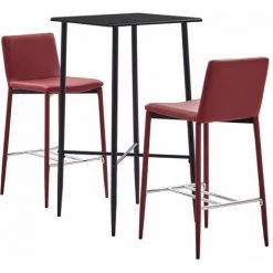 Hommoo Ensemble De Bar 3 Pcs Similicuir Rouge Bordeaux HDV22096
