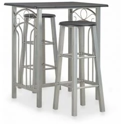 Hommoo Ensemble De Bar 3 Pcs Bois Et Acier Noir HDV24934