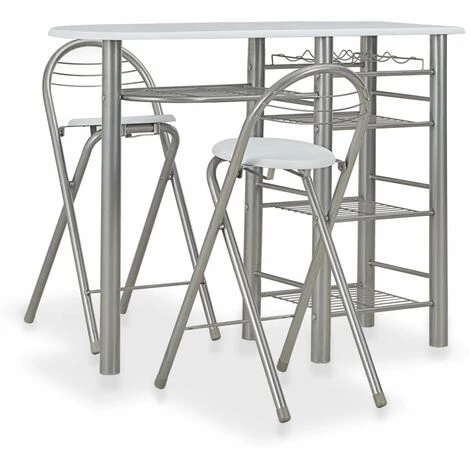 Hommoo Ensemble De Bar Avec Etageres 3 Pcs Bois Et Acier Blanc HDV24937 3 Hommoo Ensemble De Bar Avec Etageres 3 Pcs Bois Et Acier Blanc HDV24937