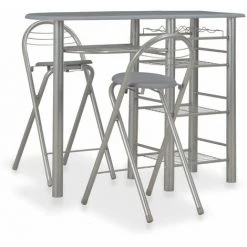 Hommoo Ensemble De Bar Avec Etageres 3 Pcs Bois Et Acier Gris HDV24939