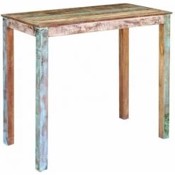 Hommoo Table De Bar Bois Massif De Recuperation 115x60x107 Cm HDV09809