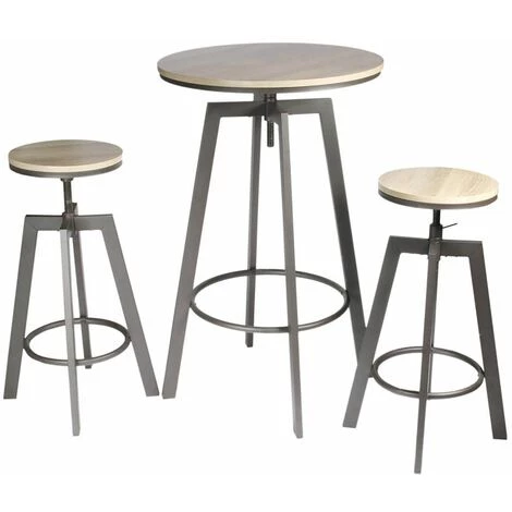 ALTOBUY STARK - Ensemble Table Mange-Debout Et 2 Tabourets Réglables - Marron Clair 3 ALTOBUY STARK - Ensemble Table Mange-Debout Et 2 Tabourets Réglables - Marron Clair