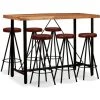 TRUE DEAL Ensemble De Bar 7 Pcs Bois D'acacia Massif Et Cuir Véritable -Table haute et bar Soldes 26265594 1