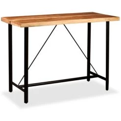 TRUE DEAL Ensemble De Bar 7 Pcs Bois D'acacia Cuir Véritable Et Toile -Table haute et bar Soldes 26265597 2